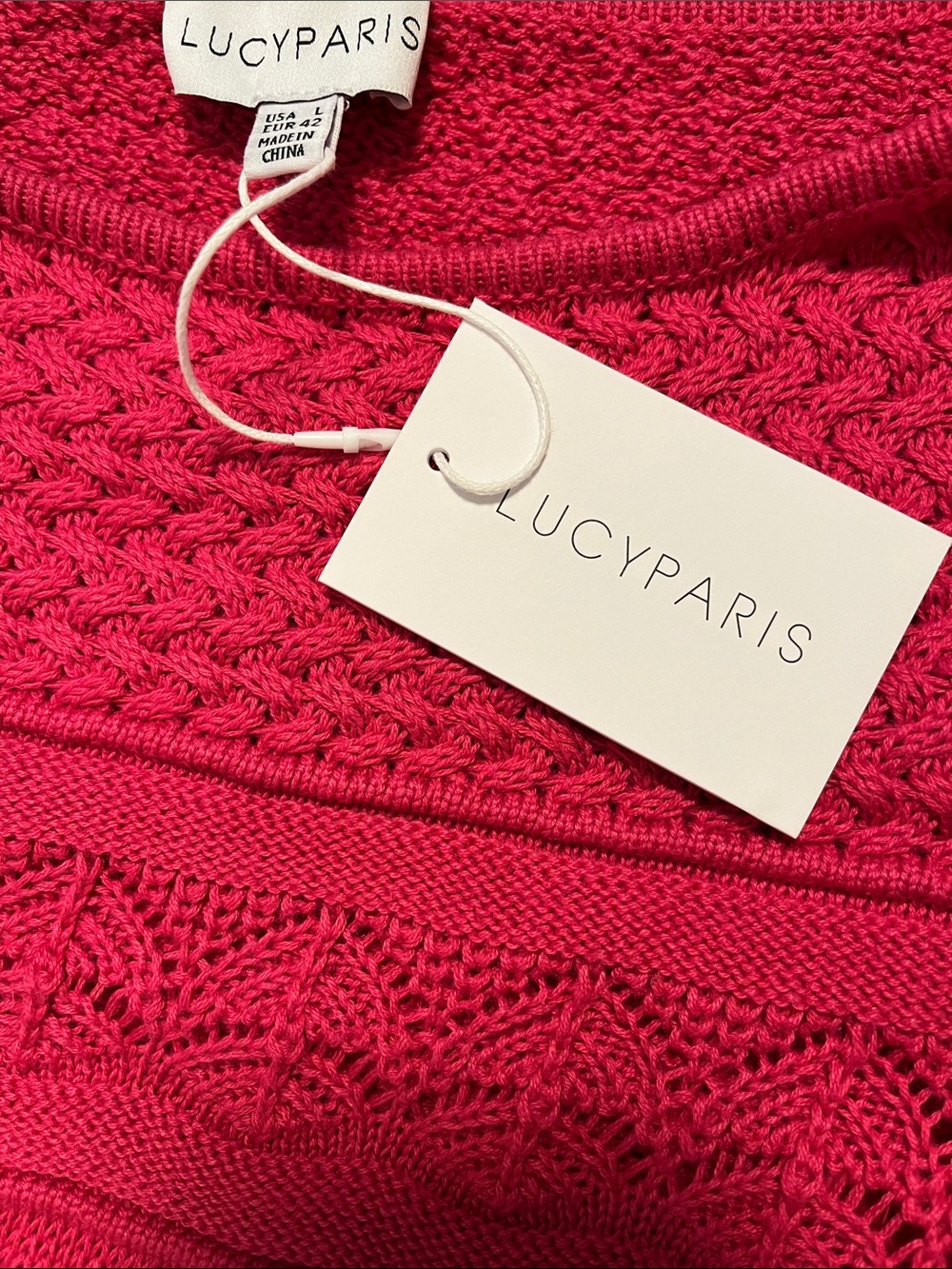 NWT Lucy Paris Fuchsia Pink Sweater Knit Puff-Sleeve Crop Top  Stretchy Large - Picture 4 of 7